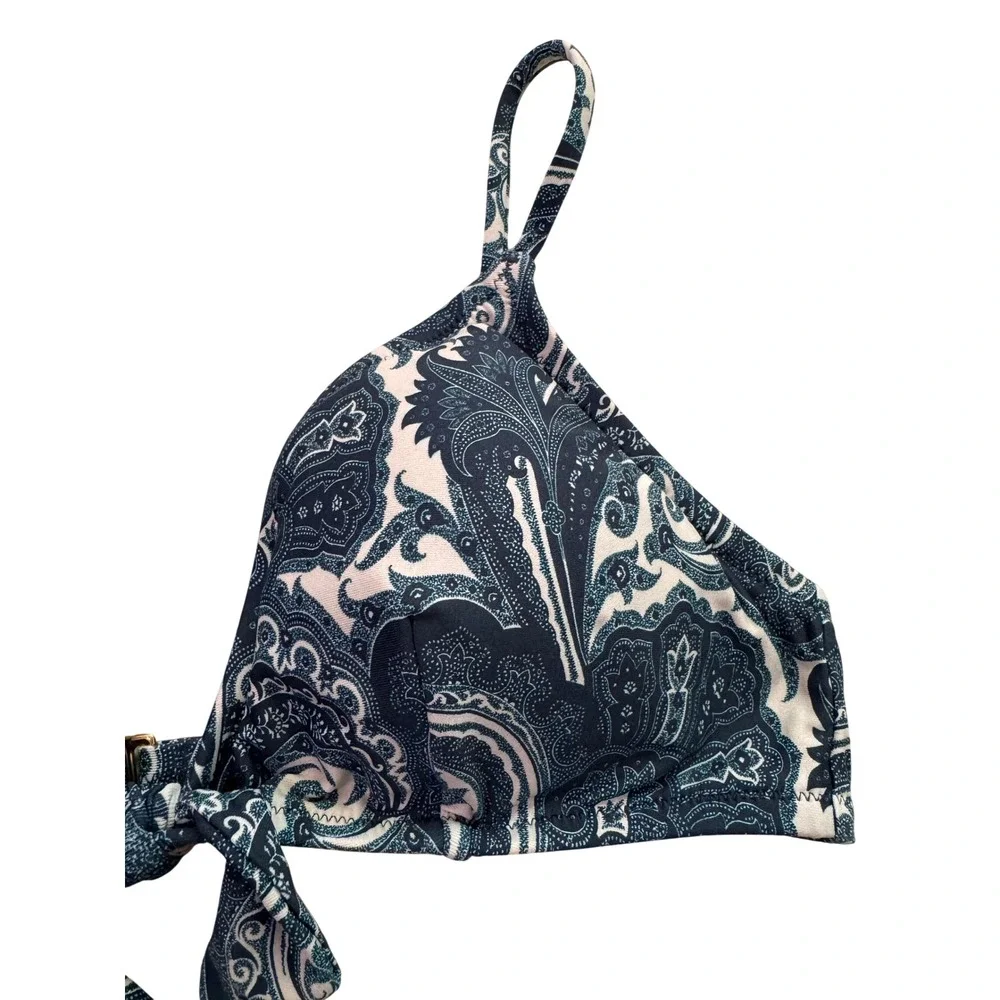 J.Crew Womens Navy Blue White Paisley Front Tie Bikini Top AY030 Medium
